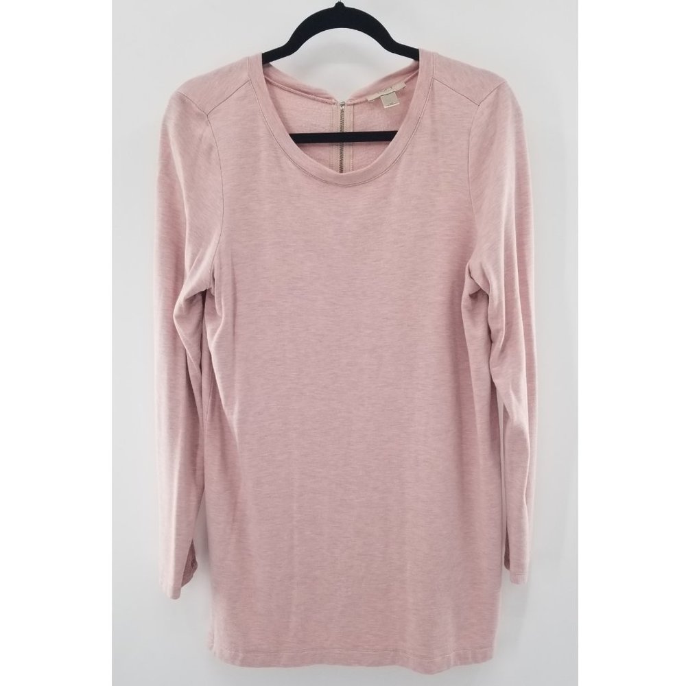 Loft Pink Long Sleeve Tee with Full Zip Back Size Medium